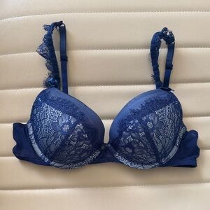 Adore Me Midnight Lace Bra 36B Blue Balconette Sexy Lingerie